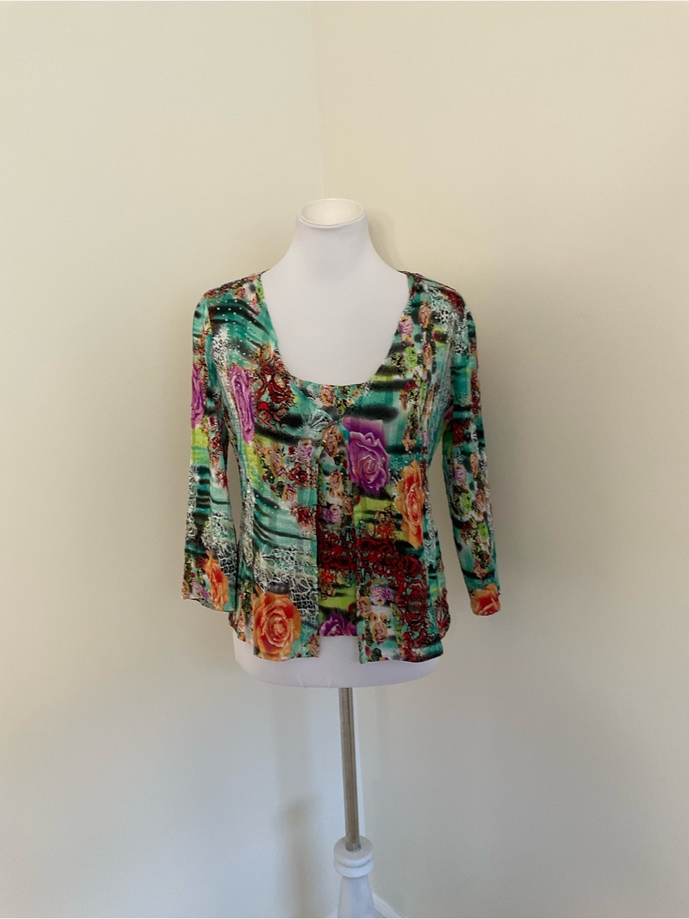 Alberto Makali Green, Purple and Orange Floral 2-Piece Cardigan Jacket Set